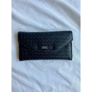 Vans Black Woven Faux Leather Crossbody Chain Wallet Clutch